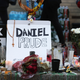 A makeshift memorial for Daniel Prude is seen prior to a march on September 06, 2020 in Rochester, New York. Prude died after being arrested on March 23 by Rochester police officers who had placed a “spit hood” over his head and pinned him to the ground while restraining him. This is the fifth consecutive night of protesting since the family released bodycam footage of Mr. Prude’s arrest.